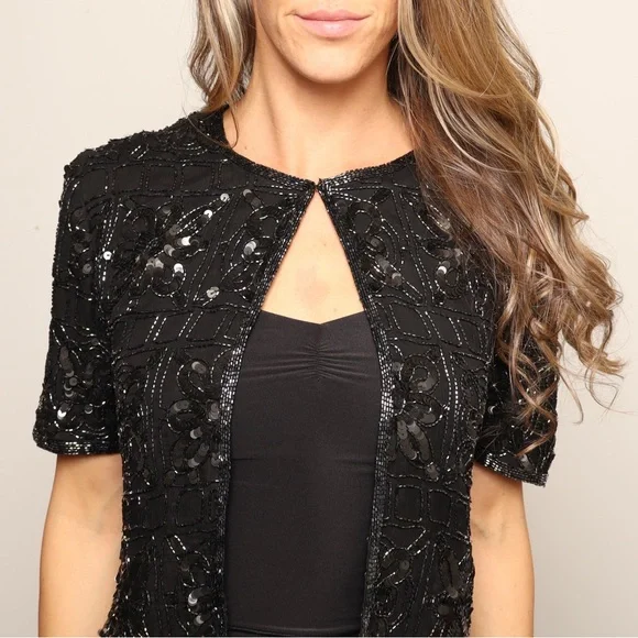 EUC Vintage Stenay Black Sequin Beaded Formal Blouse Top Shirt - Picture 3 of 4